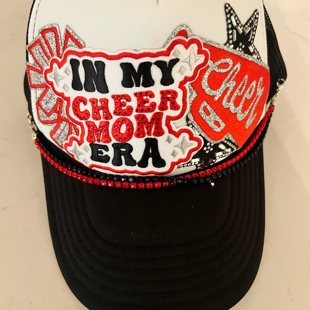 Black, Red, and White Cheer Mom Cap